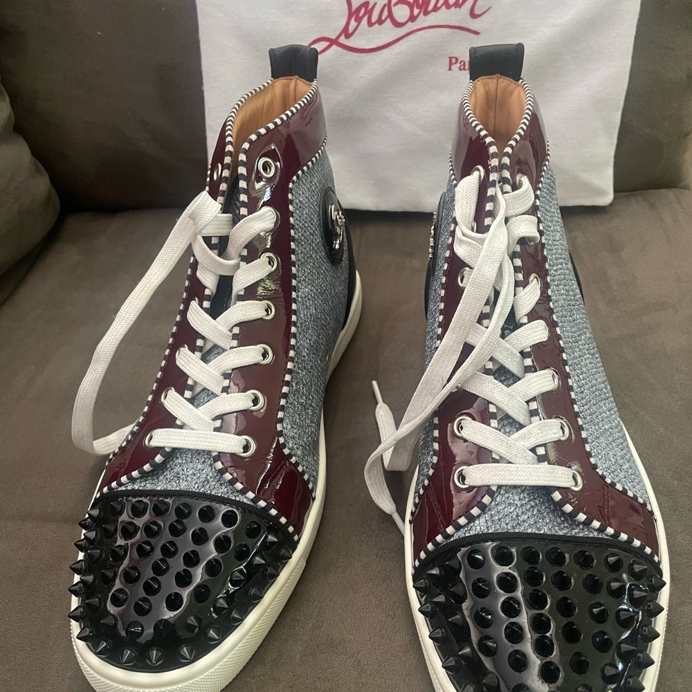 Christian Louboutin Textured High-Tops in Gray and Black